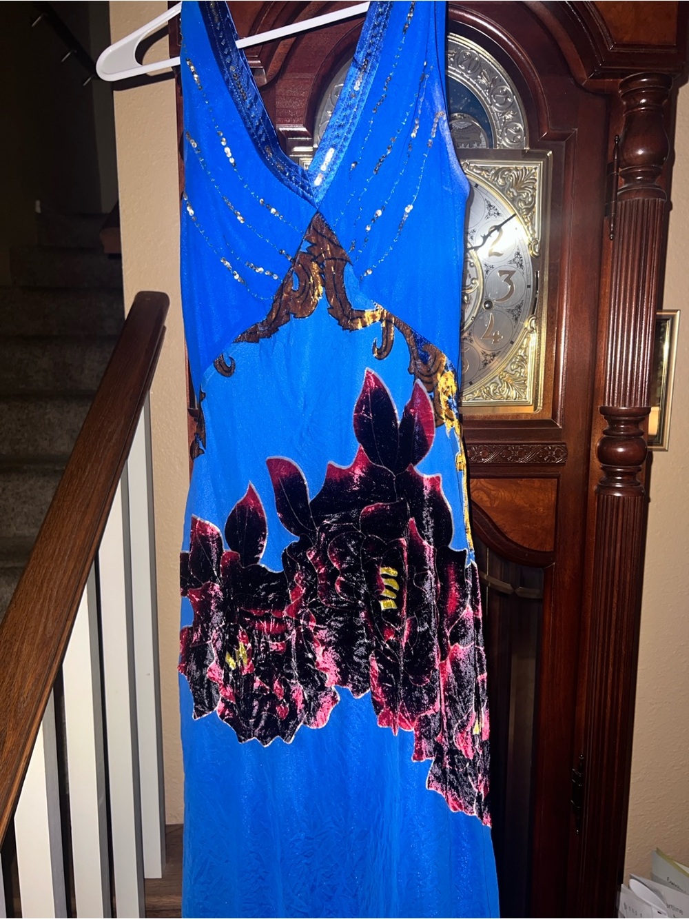 Mary Mona Vintage Y2K Blue Velvet Floral Sequin Midi Dress